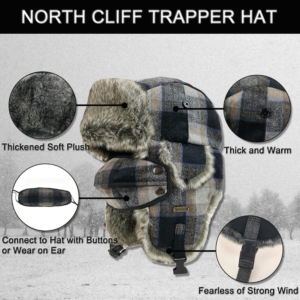 Unisex Winter Trapper Hat Cold Proof Keep Warm Hat with Ear Flaps for Hunting Skiing Trooper Winter Outdoor Activities