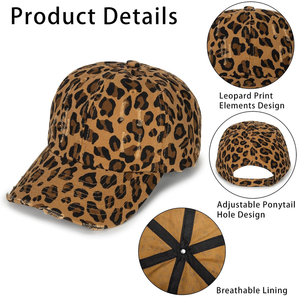 Baseball Cap for Women-Men-Adjustable Leopard Print Cotton Strapback Hats Unisex Trucker Dad Hat-Sun Hat Leopard Print