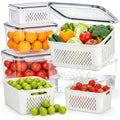 Hometall 4 Pack Fruit Storage Containers For Fridge Set, Produce Containers For Fridge With Strainer, Plastic Reusable Fridge Organizers And Storage For Berry Salad Lettuce, Size 3.4, 1.8, 0.9, 0.4Qt
