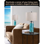 Edishine 23.6" Glass Table Lamp Set Of 2, Diy Refillable, Rotary Switch | Modern Bedside Lamp With Linen Lampshade, E26 Base, Nightstand Light For Living Room, Bedroom, Office