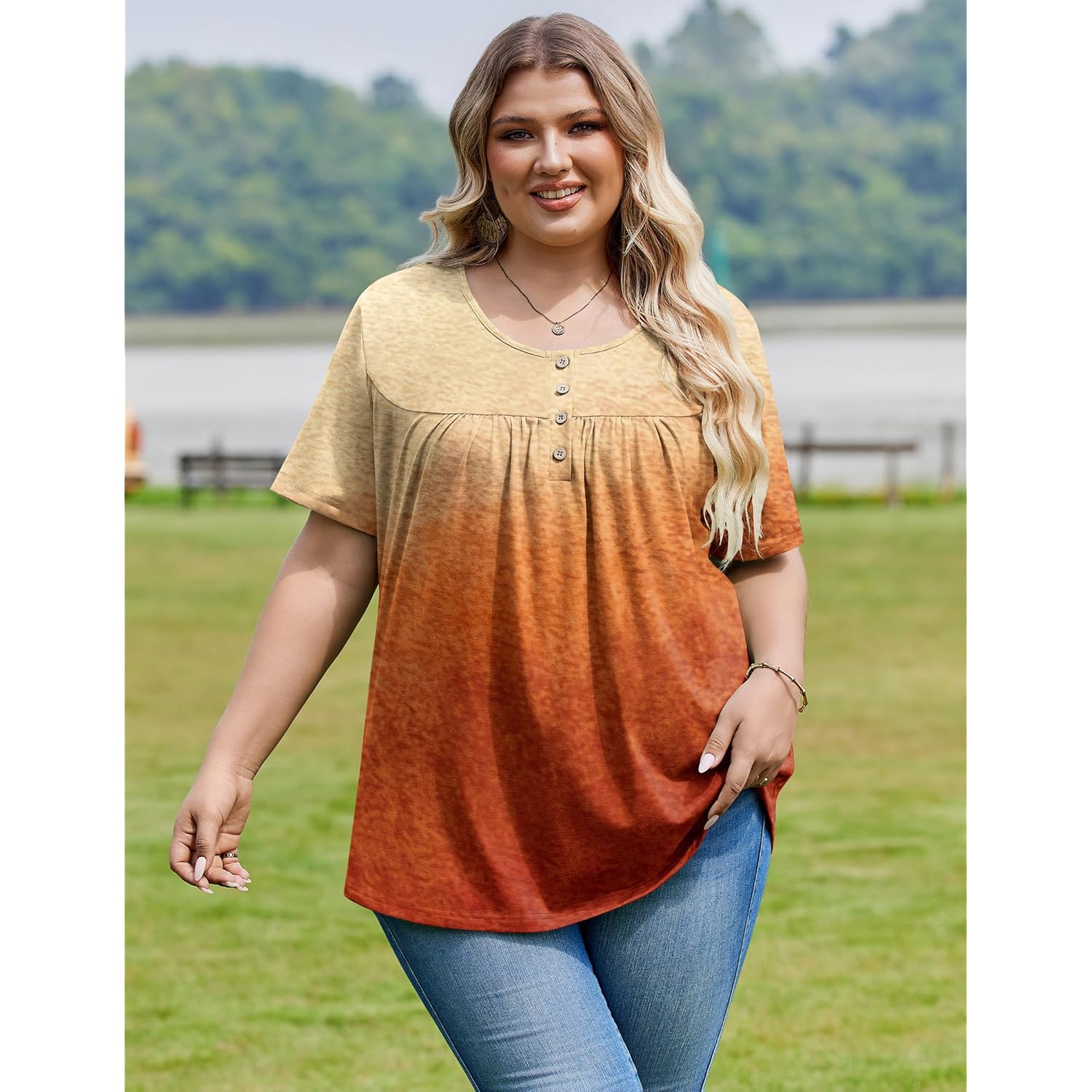 IN'VOLAND Plus Size Tops for Women Short Sleeve Shirts Dressy Casual Tunics to Wear with Leggings Beach Vacation Clothes