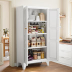 Metal Storage Cabinet With Doors And 3 Adjustable Shelves - 47" White Kitchen Pantry Storage Cabinet Locker For Kitchen,Living Room,Dining Room