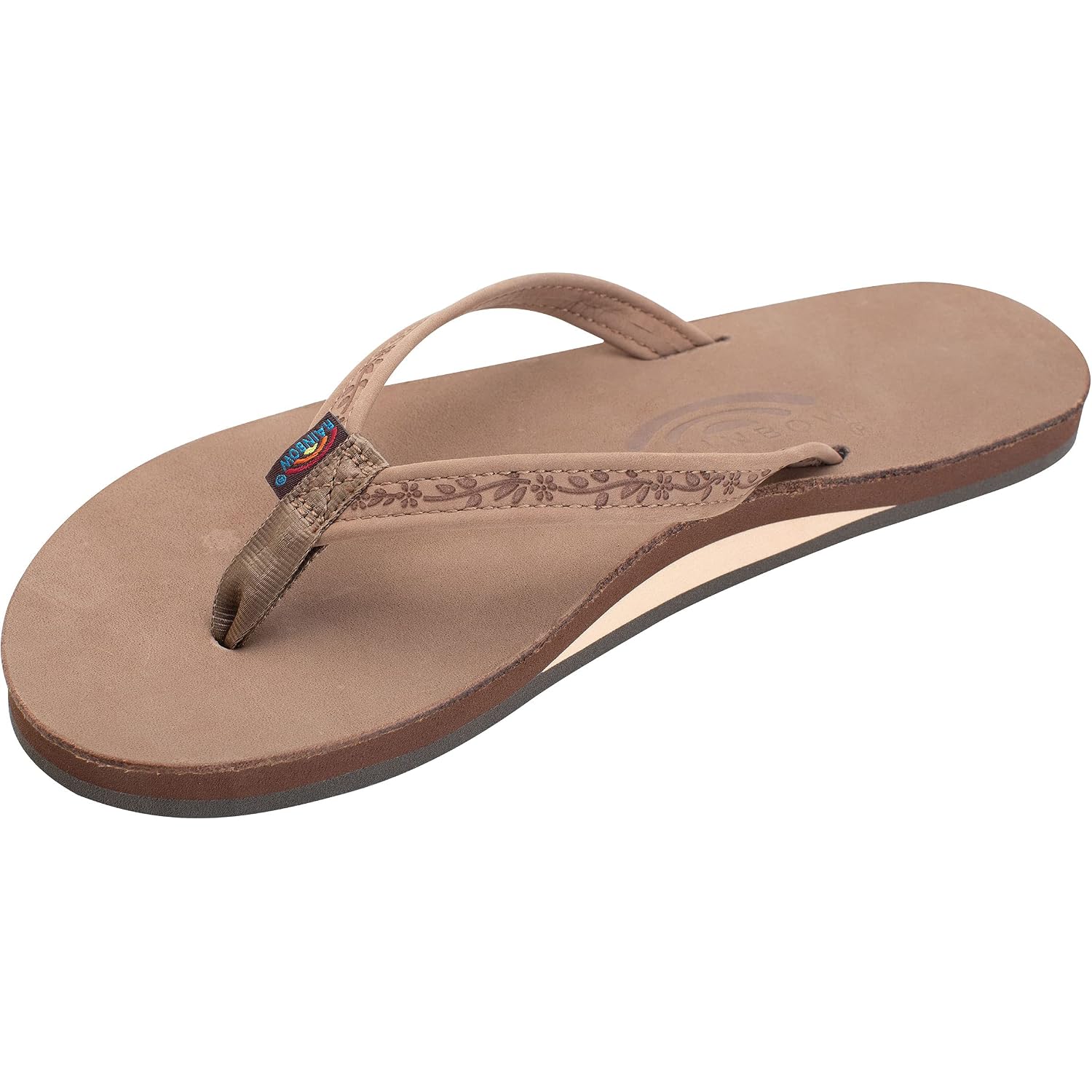 Rainbow Sandals Ladies Las Flores - Single Layer Premier Leather With A Floral 1/2" Narrow Strap