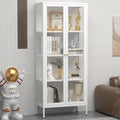 Display Cabinet With Glass Doors, Glass Display Cabinet 4-Tier, Metal Curio Display Cabinet With Tempered Glass Doors For Living Room, Plant, Display Shelf, Assembly Required, White
