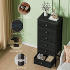 Tall Dresser With 6 Drawers,Vertical Bedside End Table & Chest For Bedroom,Black Storage Tower Dorm Nightstand With Fabric Drawer Organizer Unit Furniture In Living Room,Closet,Hallyway