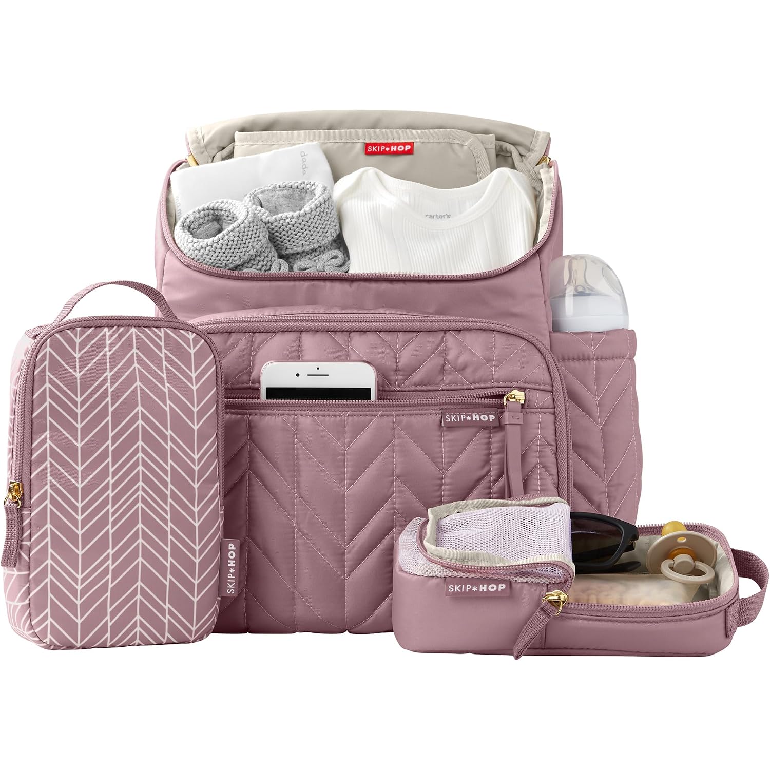 Skip Hop Diaper Bag Backpack: Forma, Multi-Function Baby Travel Bag With Changing Pad & Stroller Attachment, Mauve Mist