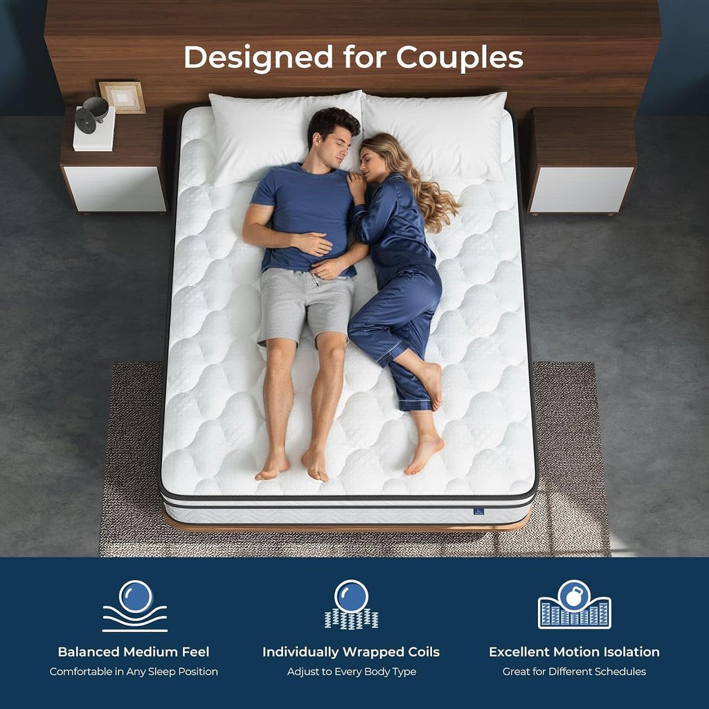 Vesgantti Queen Size Mattress 12 Inch, Cool Sleep Hybrid Mattress In A Box