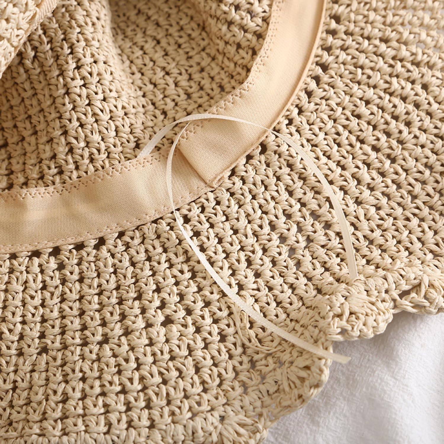 Summer Beach Sun Straw Hats For Women Wide Brim Packable Travel Bucket Hats Upf 50+