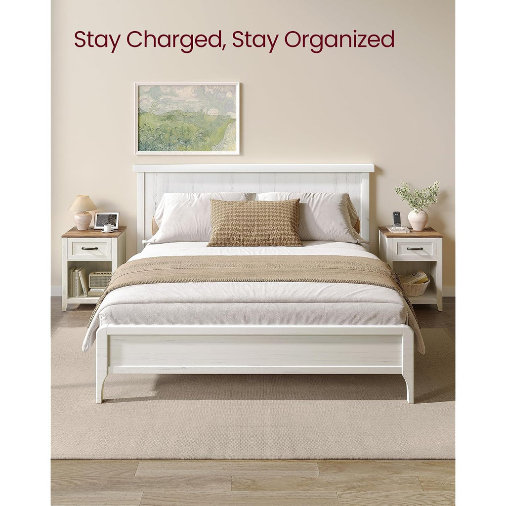 Vasagle Liry Collection - Farmhouse Nightstands With Charging Station, Set Of 2 Bedside Tables, Side Tables With Drawer, Open Compartment, For Bedroom, Rustic White And Honey Brown Ulet859K41