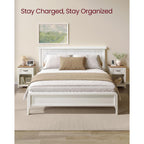 Vasagle Liry Collection - Farmhouse Nightstands With Charging Station, Set Of 2 Bedside Tables, Side Tables With Drawer, Open Compartment, For Bedroom, Rustic White And Honey Brown Ulet859K41