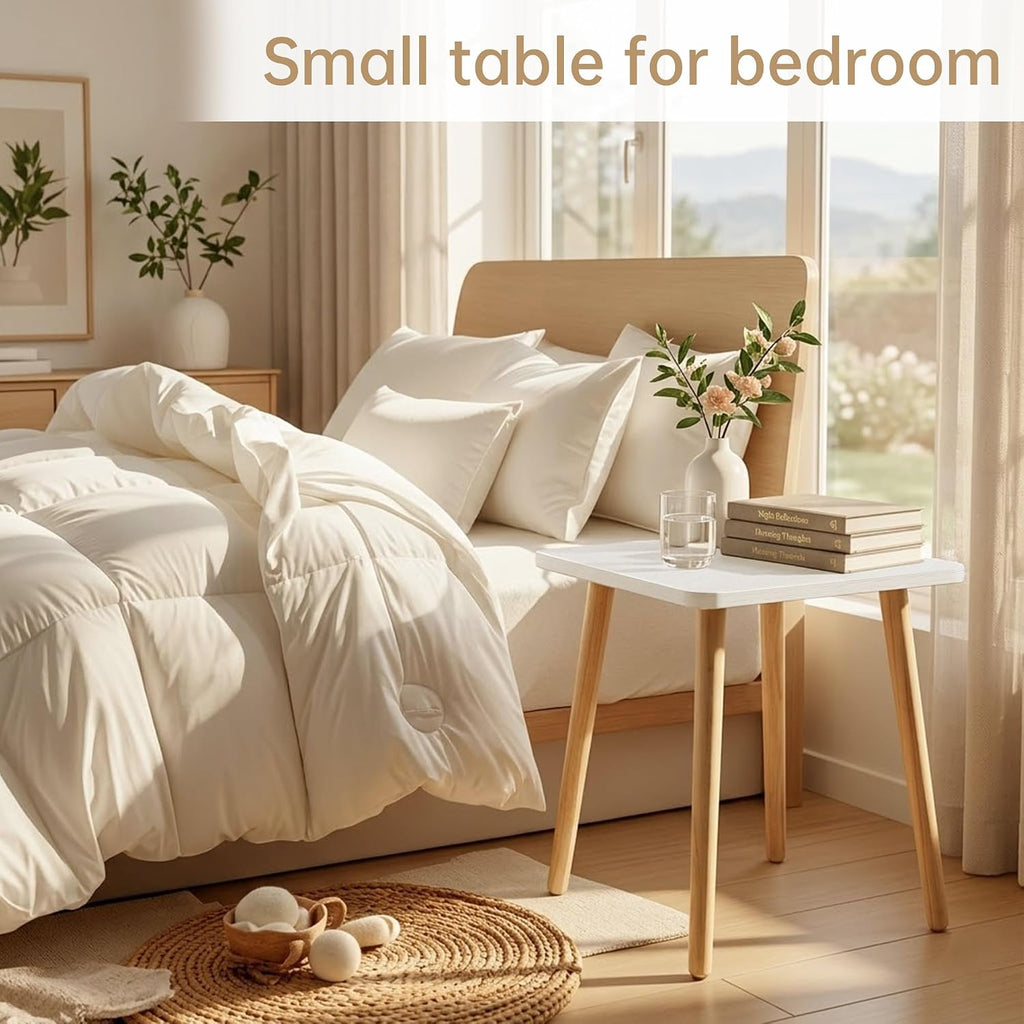 Small Side Table, Modern Wood Mini Coffee Table, Easy Assembly Compact End Table For Living Room Bedroom Sofa, Minimalist White Accent Furniture For Small Spaces