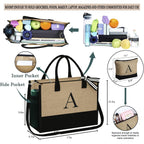 YOOLIFE Personalized Gifts for Women - Initial Jute Tote Bag & Makeup Bag, Birthday Gifts for Women Mom Wife Teacher Friend