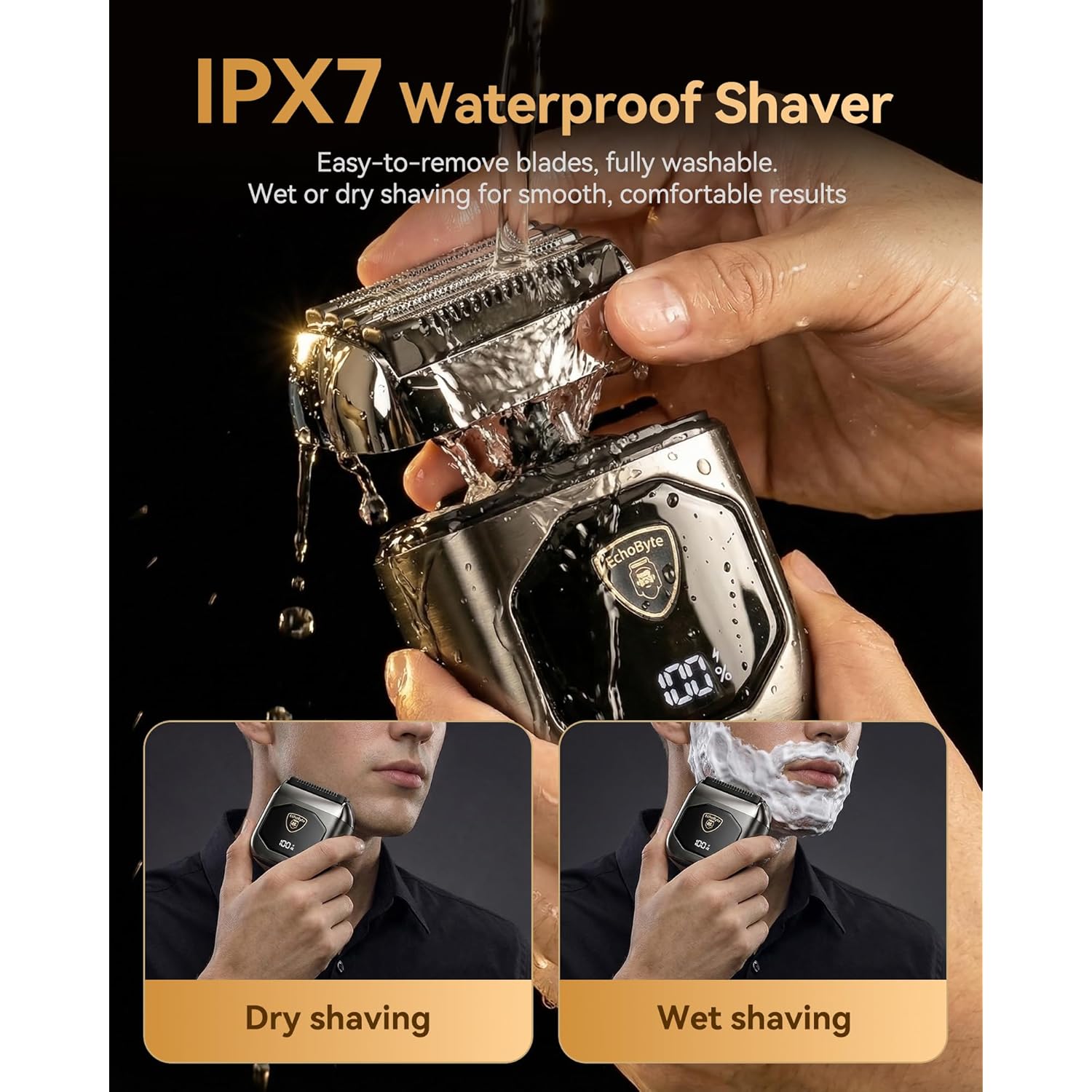 Full Metal Electric Foil Shaver for Men: 4 Floating Blades, IPX7 Waterproof Wet & Dry Mini Razor, 120-Min Runtime USB-C Rechargeable, Quiet Travel Groomer with LED Display & Travel Lock