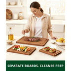 Royal Craft Wood Wooden Cutting Boards For Kitchen Meal Prep & Serving - Non Toxic Bamboo Wood Cutting Board Set With Deep Juice Groove Side Handles - Charcuterie & Chopping Butcher Block For Meat