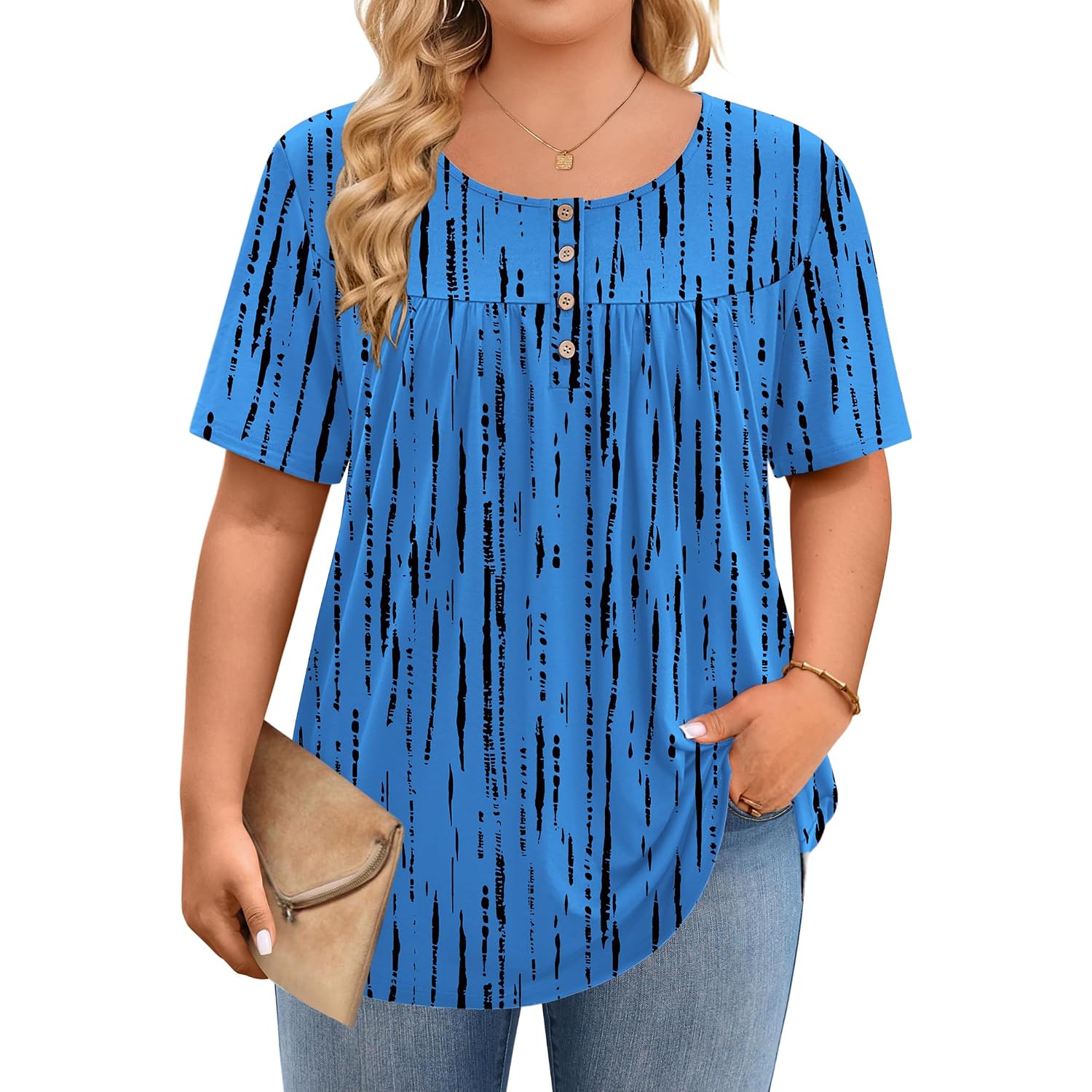 IN'VOLAND Plus Size Tops for Women Short Sleeve Shirts Dressy Casual Tunics to Wear with Leggings Beach Vacation Clothes
