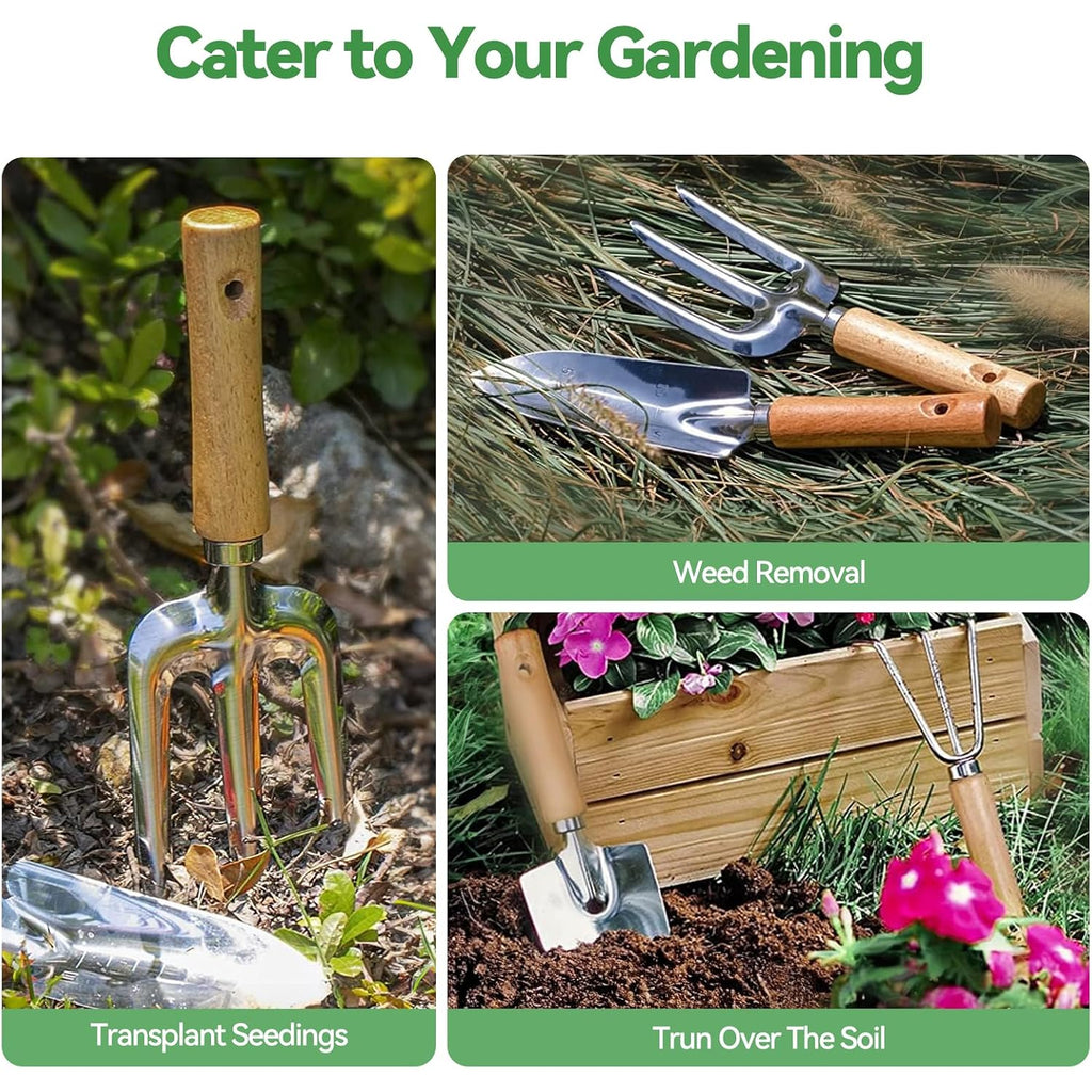 Gardening Tools 9-Piece Heavy Duty Garden Hand Tools With Fashion And Durable Garden Tools Organizer Handbag, Rust-Proof Garden Tool Set, Ideal Gardening Gifts For Women