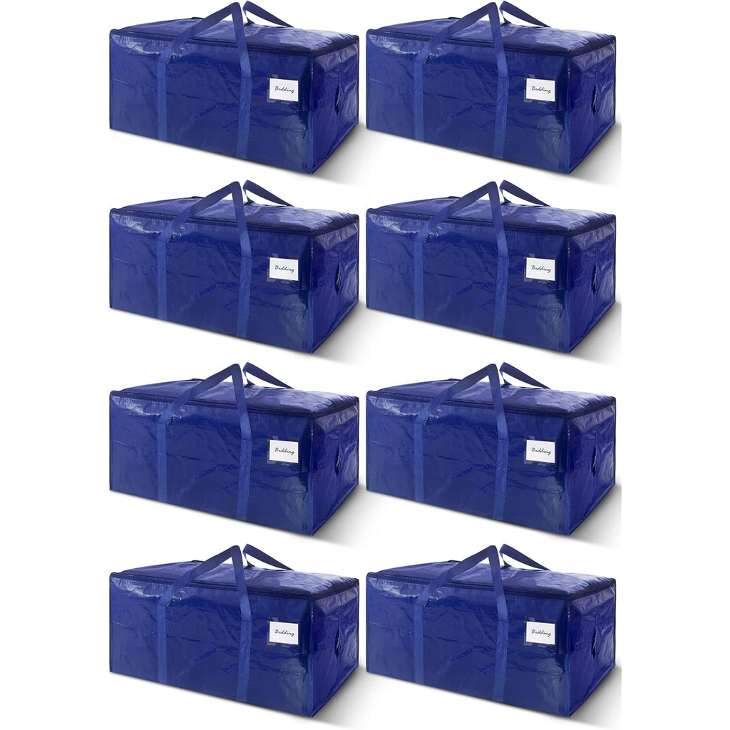 8 Pack Extra Heavy Duty Large Moving Bags With Strong Zipper & Carrying Handles, Sturdy Clothes Storage Bags Totes Bins, Packing Bag Move Boxes College Moving Supplies, Dark Blue - 24 Gal