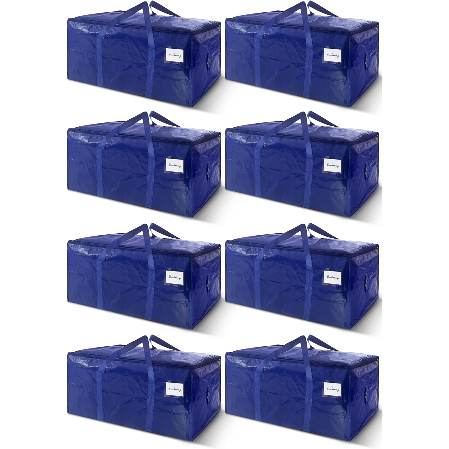 8 Pack Extra Heavy Duty Large Moving Bags With Strong Zipper & Carrying Handles, Sturdy Clothes Storage Bags Totes Bins, Packing Bag Move Boxes College Moving Supplies, Dark Blue - 24 Gal