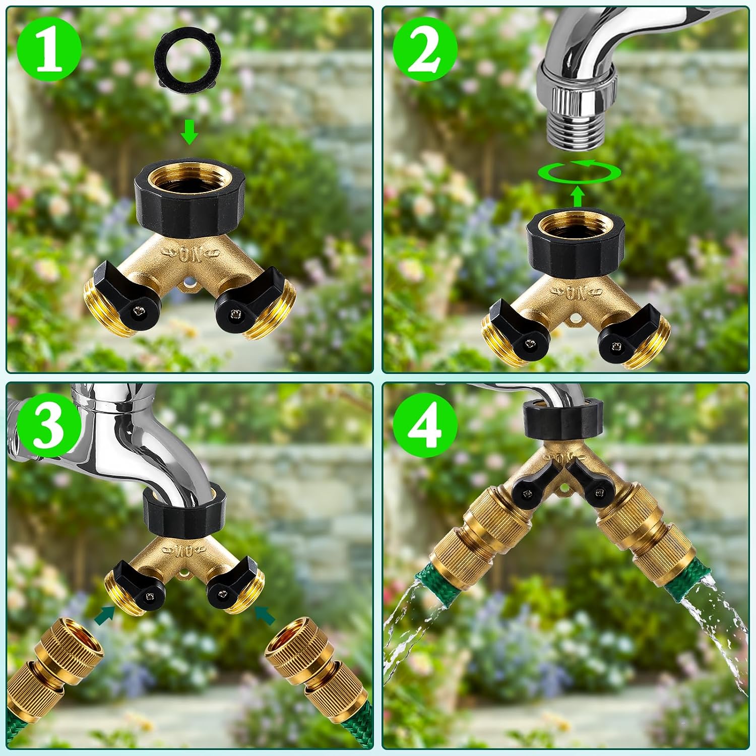Brass Hose Splitter 2 Way, Heavy Duty Garden Hose Splitter With Shut Off Valves, Y Connector Hose Adapter, No Leak, Includes Washers & Teflon Tape – Dalmbox