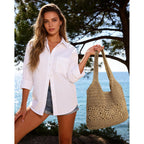Beach Bag, Straw Beach Bags For Women, Floral Designed Beach Tote Lightweight Foldable Straw Bag