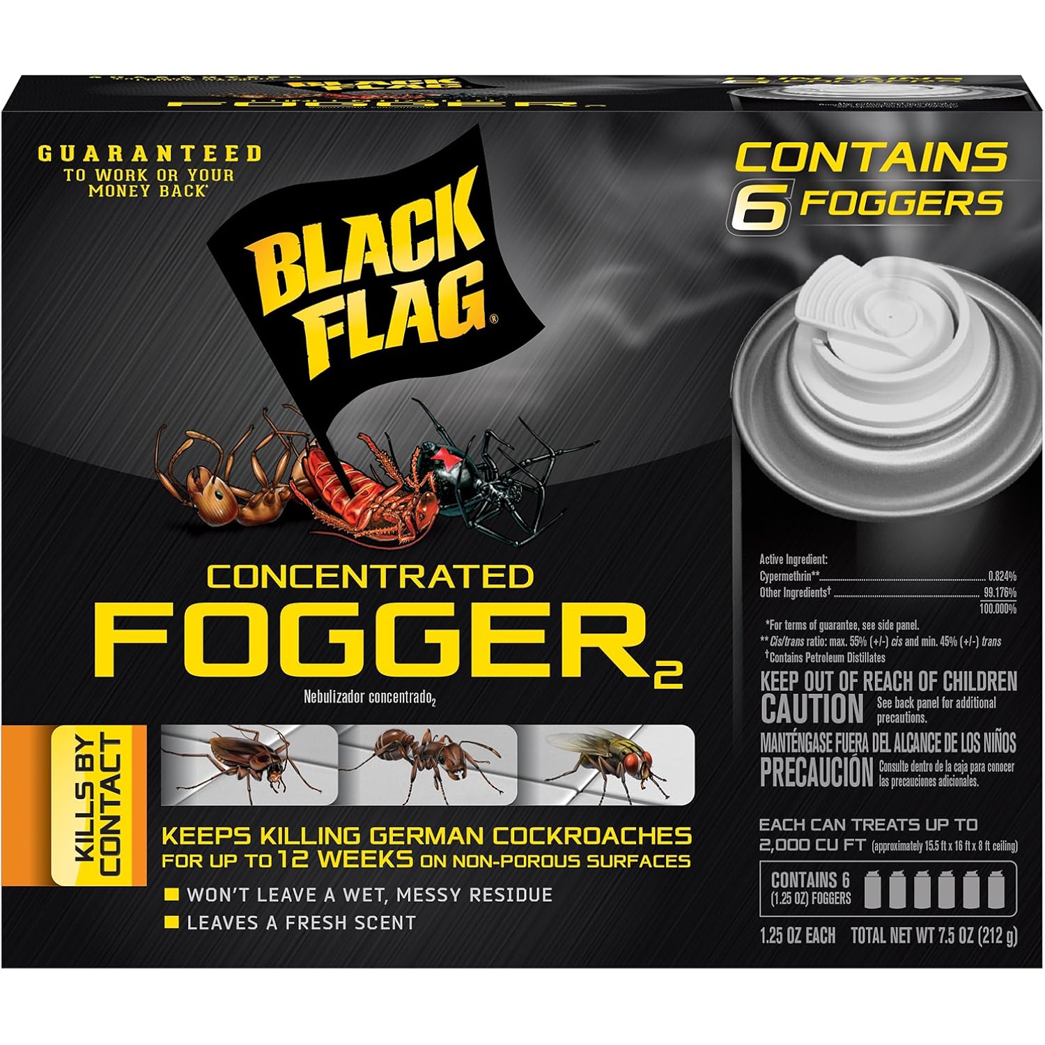 Black Flag Concentrated Fogger, 6 Count-1.25 Ounce Cans, Indoor Insecticide, 1 Pack