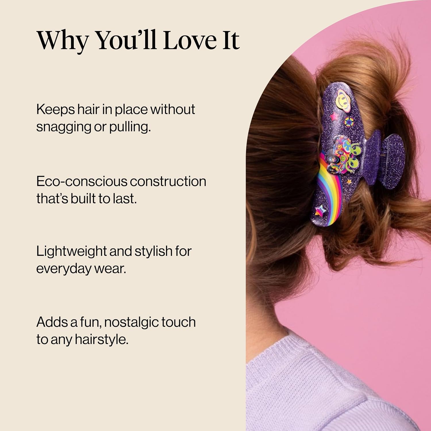 Lisa Frank X Kitsch Purple Glitter Hair Clip For Women – Secure Hold Claw Clip | Sparkly Hair Accessories With Strong Grip | Teens - Zoomer And Zorbit