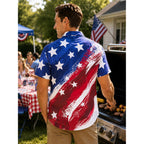 Yoimira 4Th Of July Shirts For Men,Patriotic Grunge Concept Usa Flag Button-Down Casual Short Sleeve Hawaiian Shirts For Men