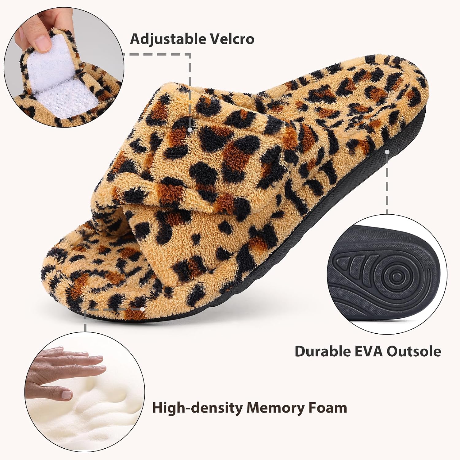 Women'S Orthopedic Slippers With Arch Support Adjustable Open Toe House Shoes For Plantar Fasciitis
