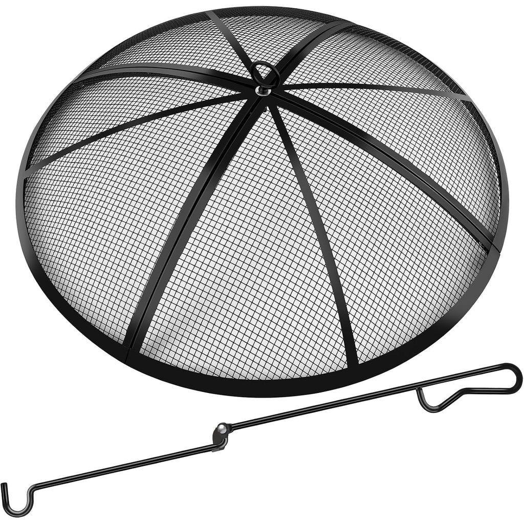 Fire Pit Spark Screen, Fire Pit Screen 36 Inch Round With Handle & Poker, Collapsible Heavy Duty Mesh Fire Pit Cover Fire Pit Lid For Outdoor/Patio/Backyard/Rv Camping/Beach