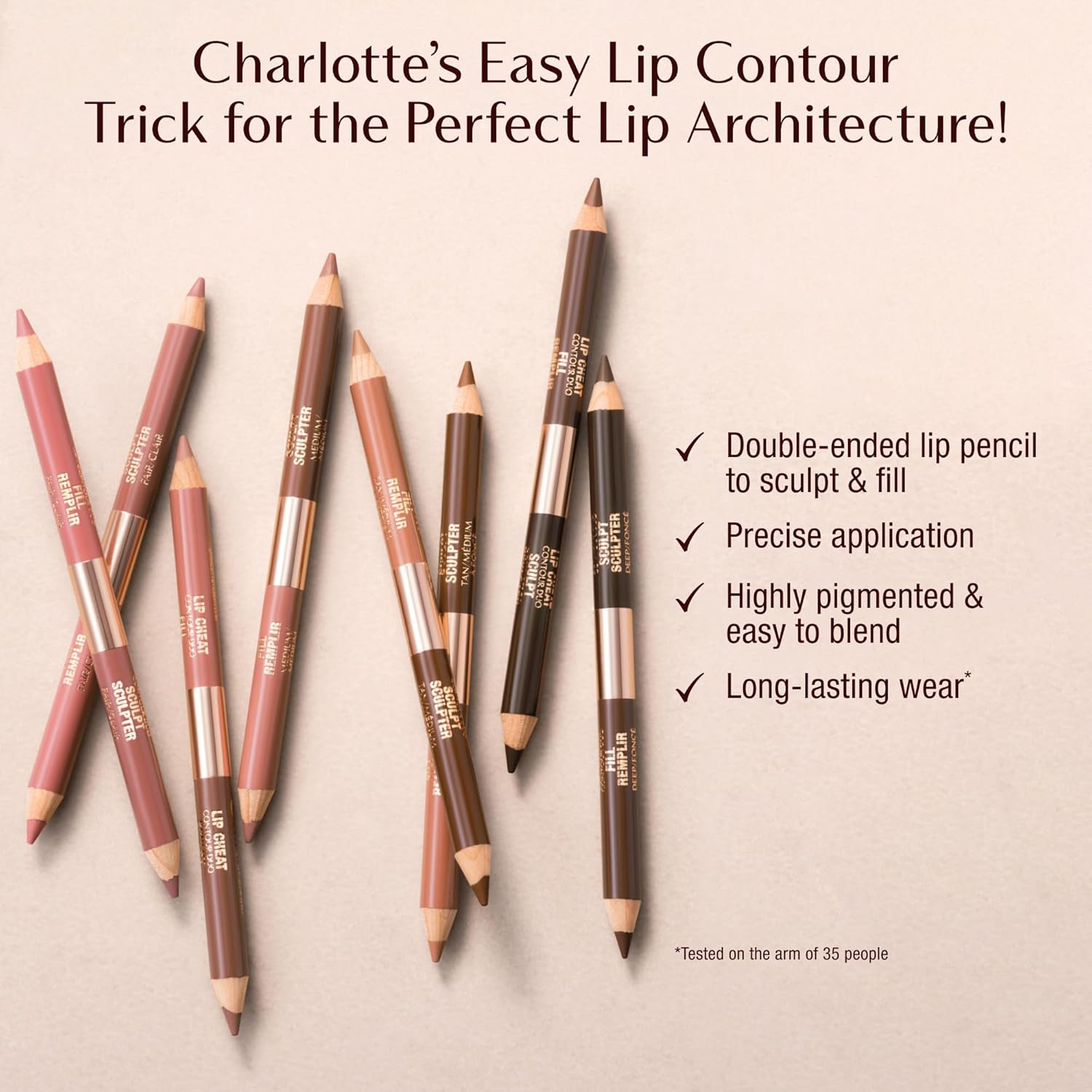 Charlotte Tilbury Lip Cheat Contour Duo - Dual-Sided Lip Liner Pencil to Sculpt & Fill for an Easy Contour Effect - Helps Prevent Lipstick Feathering