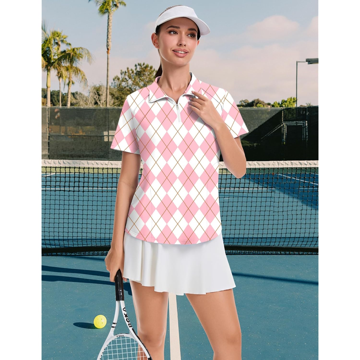 Womens Golf Polo Shirts Summer Short Sleeve 1/4 Zip Tops Moisture Wicking Casual Tennis Activewear with Pockets