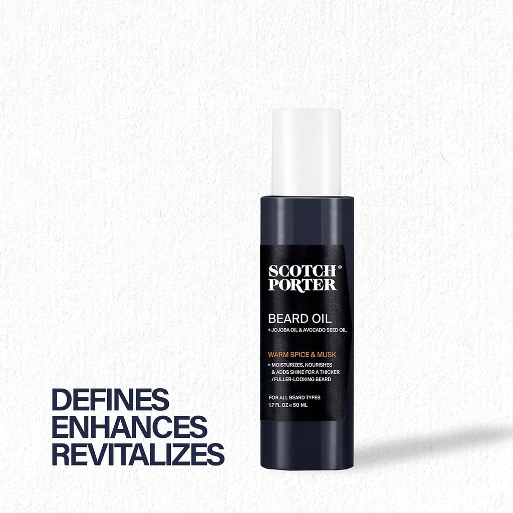 Scotch Porter Smoothing Beard Oil – Nourishing Oil Seals in Moisture & Smooths Flyaways for a Frizz-Free, Fuller/Healthier-Looking Beard with All-Day Shine – Original Scent, 1.7 oz. Bottle