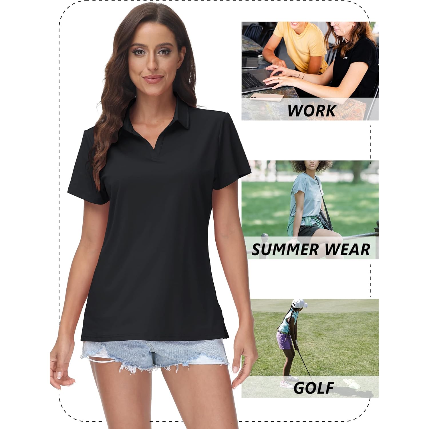 Women's V-Neck Polo Shirts UPF 50+ Short Sleeve Sun Protection Quick Dry Golf Polos Collared Shirt