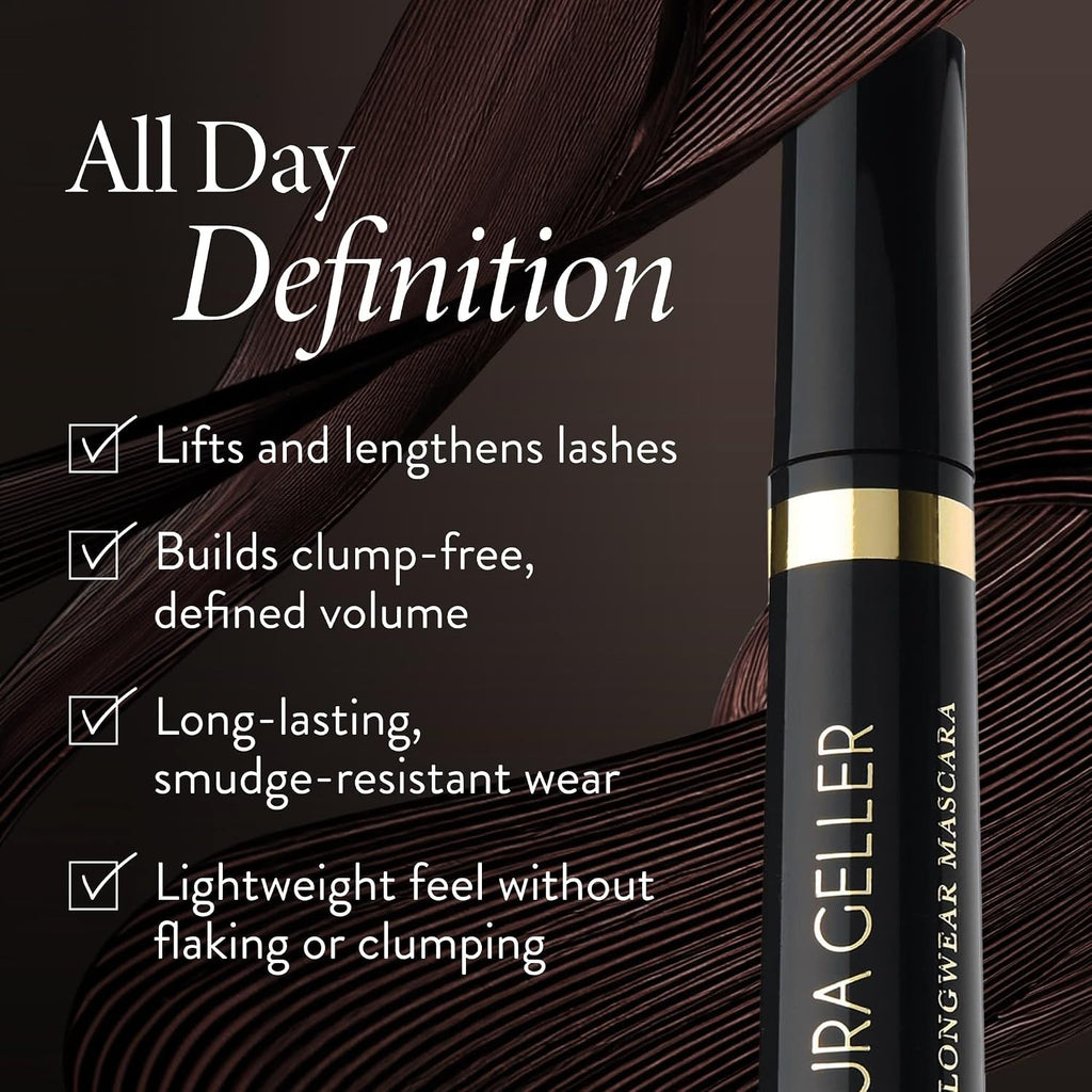 Laura Geller New York Kajal Longwear Mascara – Black – Volumizing, Lengthening, & Defining Mascara - Smudge‑Proof & Flake‑Proof Wear, Buildable Formula