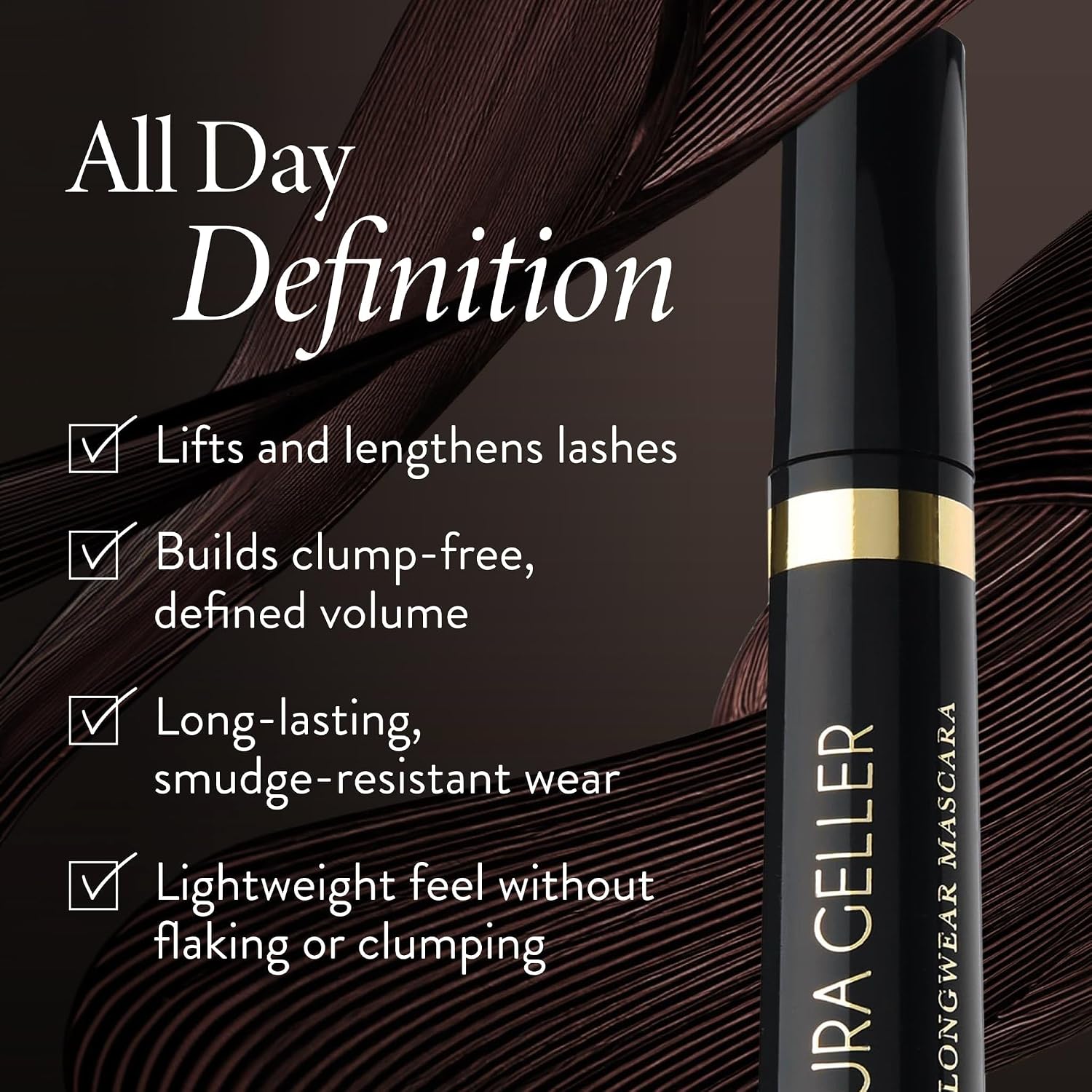 Laura Geller New York Kajal Longwear Mascara – Black – Volumizing, Lengthening, & Defining Mascara - Smudge‑Proof & Flake‑Proof Wear, Buildable Formula
