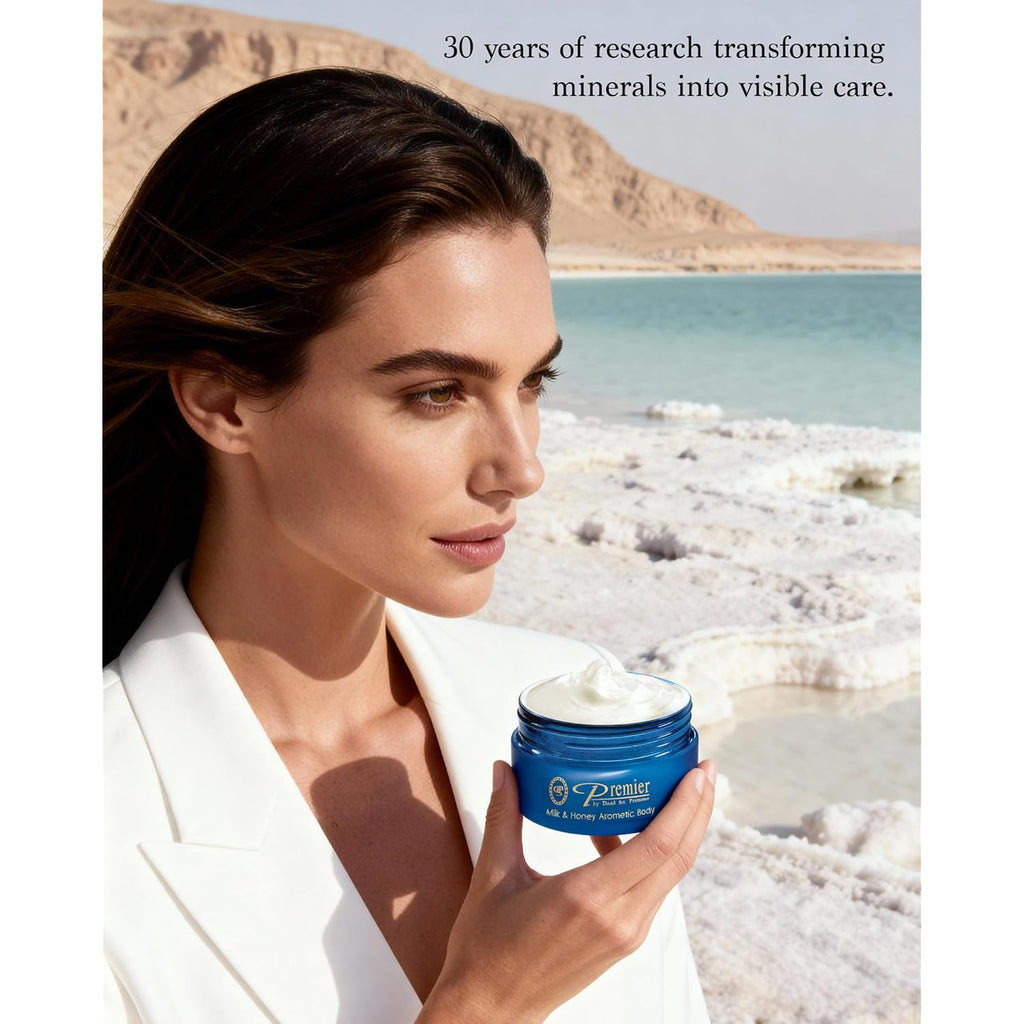 Premier Dead Sea Anti-Aging Body Cream - Deep Moisturizing Body Butter For Dry Skin With Dead Sea Minerals, Firming Lotion For Women, Luxury Skin Care (Milk & Honey, 5.95 Fl Oz)