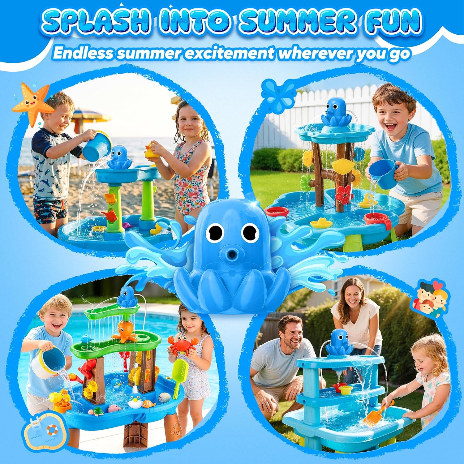 Water Table Pump, Magnetic No-Drill Rechargeable Battery Powered Continuous Flow Water Pump, Fits Water Tables & Step 2, Cordless Pump Toys, Outdoor Water Play Accessories For Kids & Toddlers, Blue