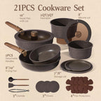 CAROTE 21PCS Pots and Pans Set Non Stick with Detachable Handle, Nonstick Cookware Sets, Cooking Kitchen Set, Oven/Dishwasher Safe, Induction Cookware, Brown, RV Kitchen Pot and Pan
