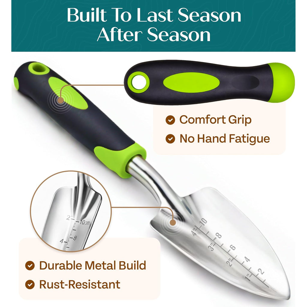 Heavy Duty Gardening Tools - Gardening Gifts For Women, Men, Mom, Dad - Durable, Ergonomic Garden Tools Set (Green)