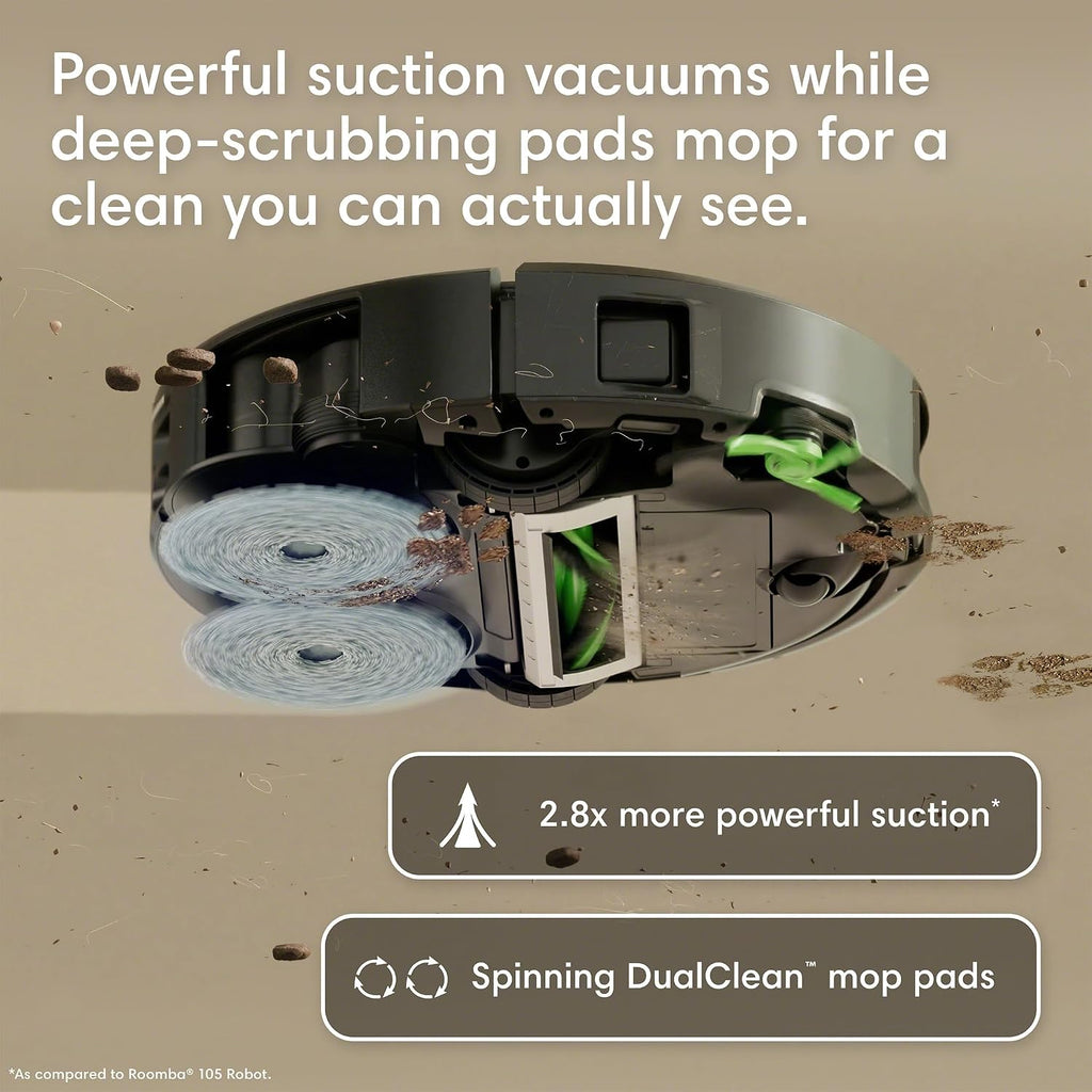 Irobot Roomba 415X Robot Vacuum & Mop Combo, 2.3X Suction, 90 Days Self-Emptying, Multifunction Dock Self-Cleaning & Hot Dry, Smart Obstacle Avoidance, Lifting Spinning Mops, Ideal For Pet Hair