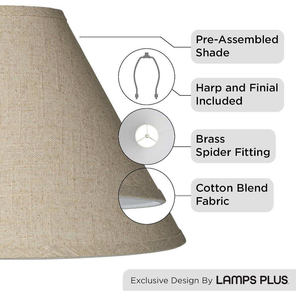 6" Top X 17" Bottom X 11 1/2" High X 11 1/2" Slant Lamp Shade (Pre-Assembled) Replacement Large Beige Brown Empire Round Rustic Farmhouse Western Fine Burlap Fabric Spider Harp Finial
