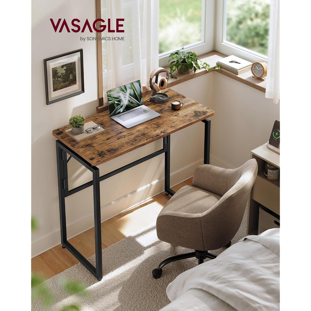 Vasagle Folding Desk, Foldable Computer Desk, One-Piece Desktop, Rounded Edges, Small Folding Craft Table For Bedroom, Balcony, Camping, Easy Assembly, 31.5 X 15.7 Inches, Rustic Brown Ulwd151Kd01