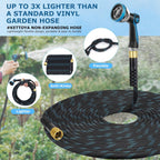 Non-Expanding Garden Hose 100 Ft, Kink Free Flexible Water Hose With 10-Pattern Spray Nozzle, Lightweight Hose Pipe, Leak Proof, 3/4" Swivel Connectors, Super Fabric, Portable Storage Strap