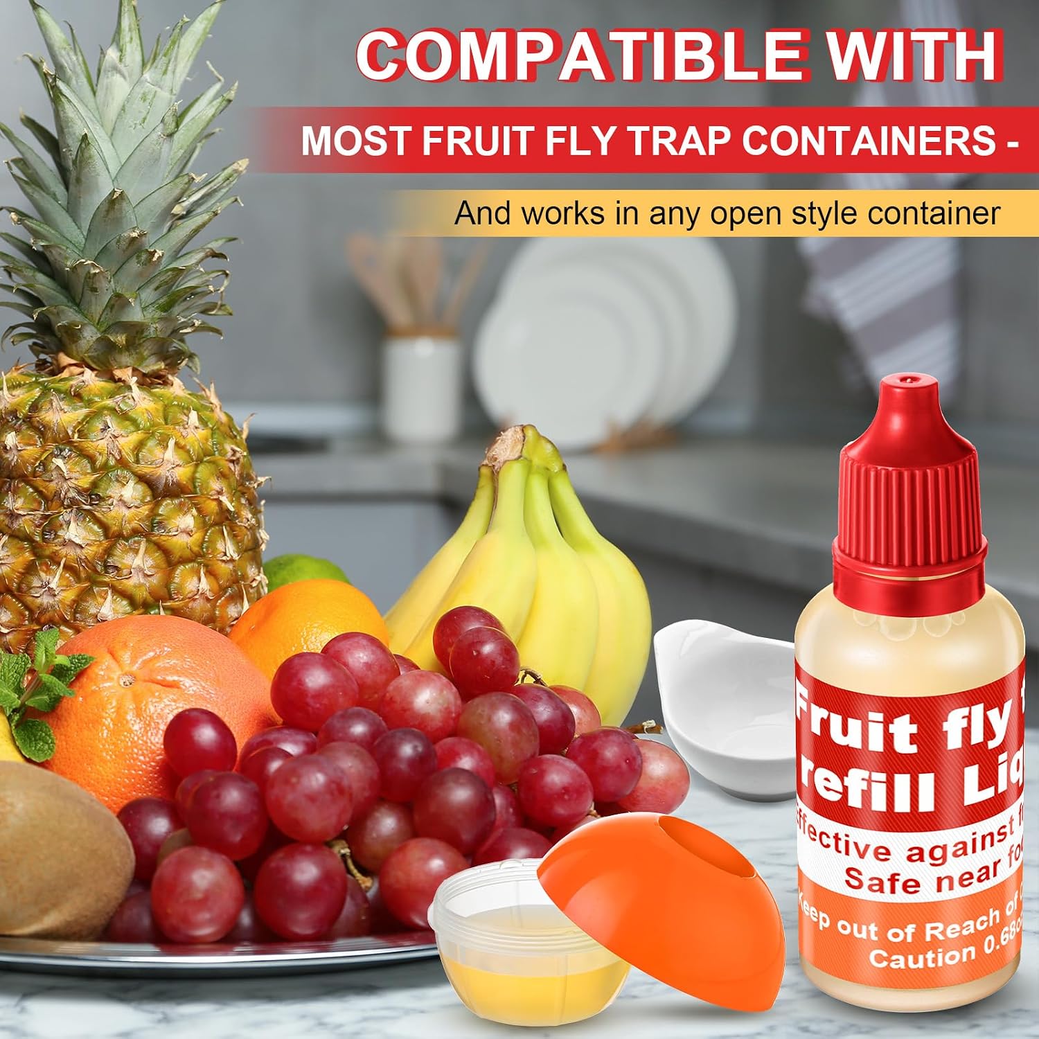Qualirey 4 Pack Fruit Fly Trap Refill Liquid, 0.68Oz/ Bottle Liquid Fruit Fly Traps For Indoors Non Toxic Safe Near Food, Effective Lure Refill For Indoor And Kitchen Use, Red