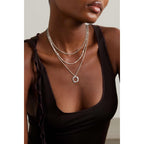 Cuzmly Layered Silver Necklaces for Women, Sterling Silver Stackable Stack Choker Necklaces for Women Trendy Layering Circle Pendant Chain Necklace Set Jewelry for Women