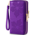 Espera Women Wallet RFID Blocking Large Capacity Card Holder Purse Double Zip Leather Designer Ladies Clutch with Wristlet