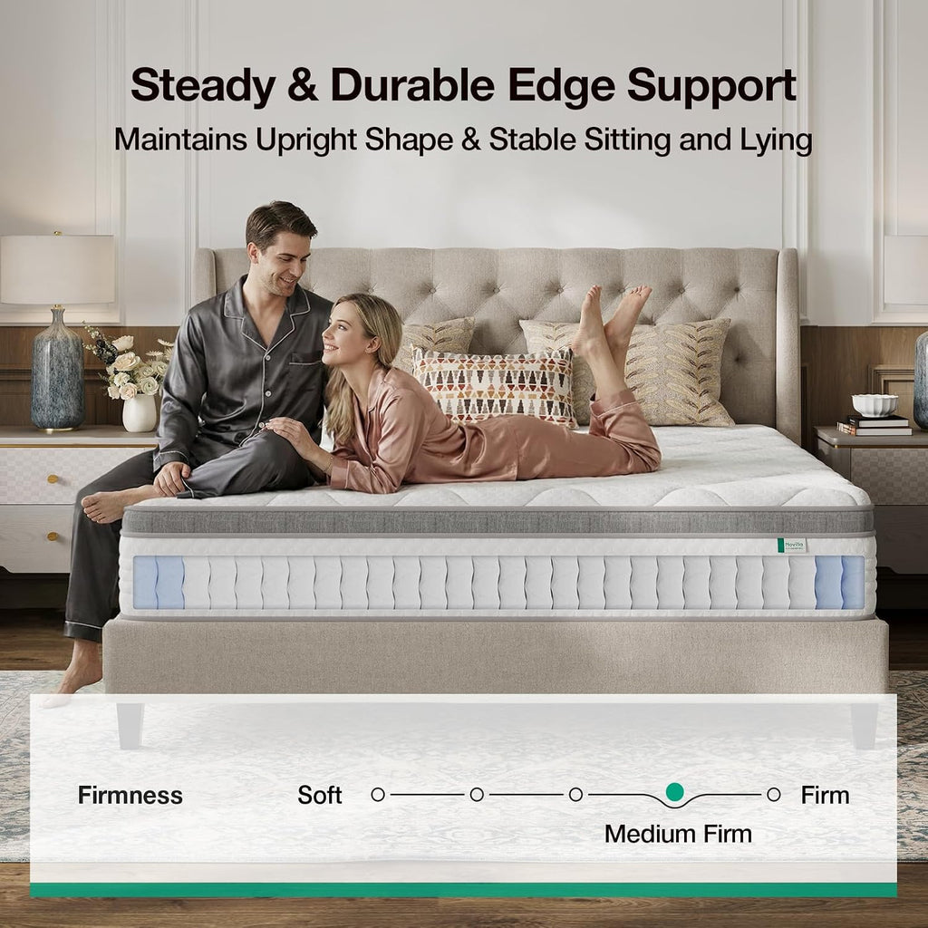 Novilla Queen Mattress, 12 Inch Hybrid Mattress Queen With Comfort Foam,Innerspring Pillow Top Mattresses In A Box, Pressure & Pain Relief, Soft Feel But Supportive