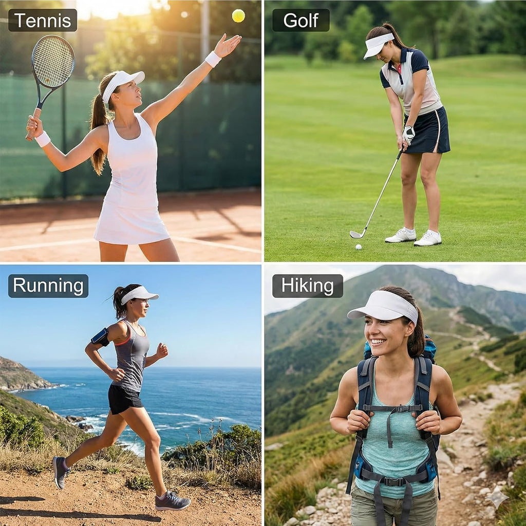 Sports Sun Visor with Reflective Brim for Men Women, Lightweight Soft Quick-Dry Visor Hat, Packable Tennis Golf Running Visor