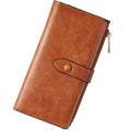 BOSTANTEN Leather Wallets RFID Blocking Large Capacity Trifold Card Holder Ladies Phone Clutch Brown