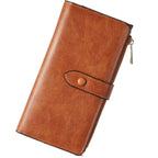 BOSTANTEN Leather Wallets RFID Blocking Large Capacity Trifold Card Holder Ladies Phone Clutch Brown